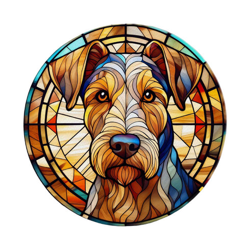 Airedale Terrier Circular Glass Suncatcher Worktop Saver